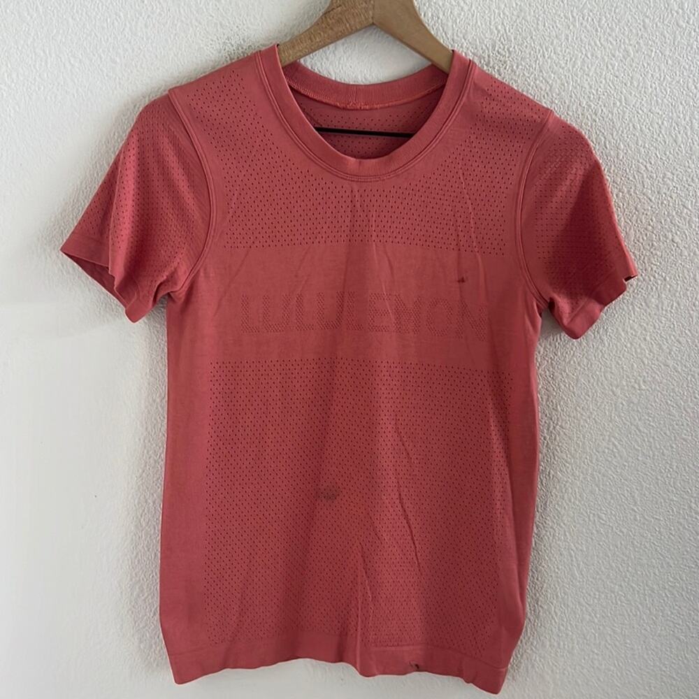 Lululemon Breeze By Lululemon Spellout Front Orange Hue Tee Top Shirt 4